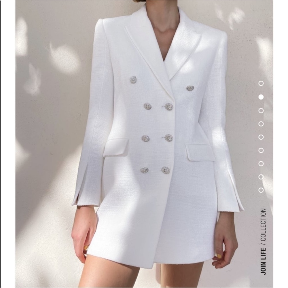 Worn ONCE new Zara Tweed Blazer Dress with embellished buttons